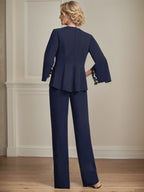Conjunto de dos piezas mono/pantalón con escote en V, largo hasta el suelo, de gasa para madre de la novia