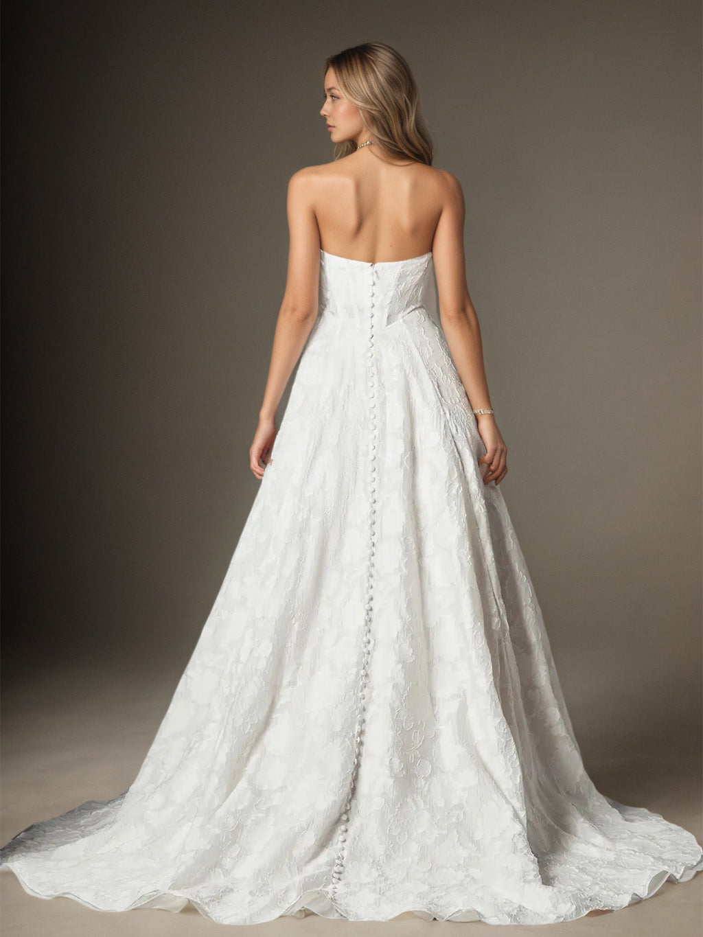 Abito da sposa bianco a linea A senza spalline in jacquard floreale burnout