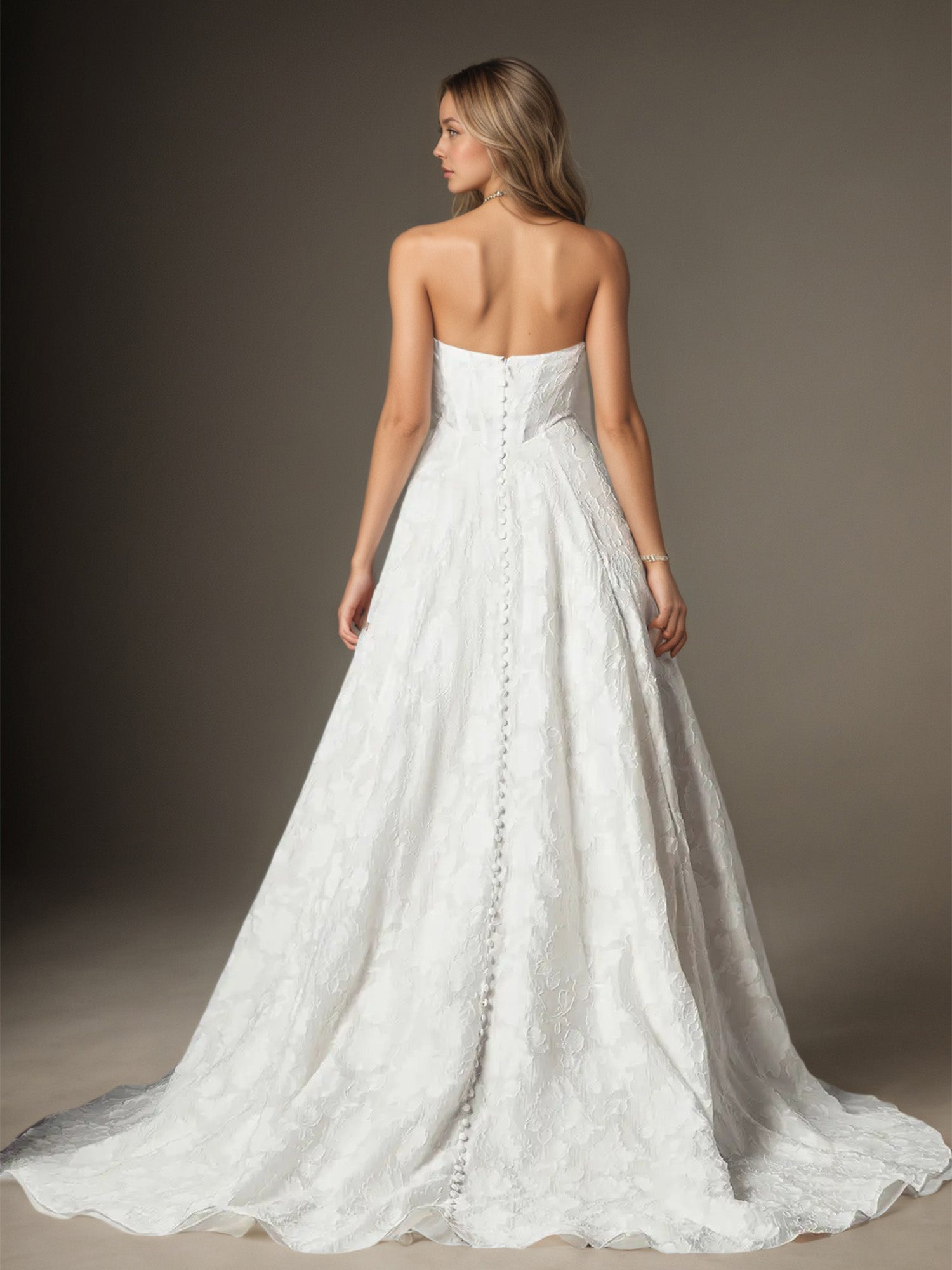 Abito da sposa bianco a linea A senza spalline in jacquard floreale burnout