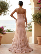 Sweetheart Tulle Pleat Mermaid Evening Dresses with 3D Flower