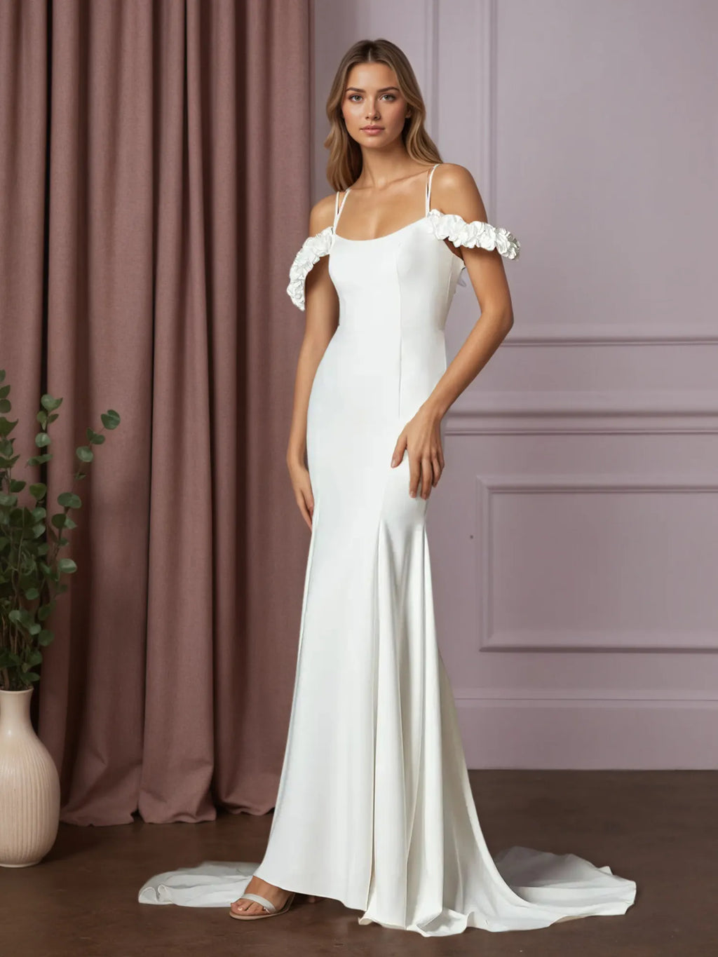 Weißes Meerjungfrauen-Kleid aus wandelbarem Crêpe mit Satinrücken