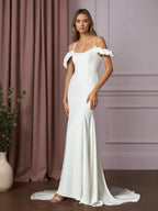 Weißes Meerjungfrauen-Kleid aus wandelbarem Crêpe mit Satinrücken
