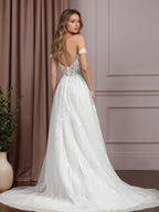 Vestido de novia blanco línea A con lentejuelas y tul