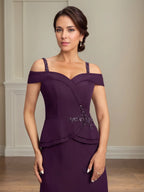 A Line Cold Shoulder Floor Length Chiffon Mother of the Bride Dress With Beading Sequins