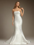 Vestido de novia blanco sirena sin tirantes con lazo