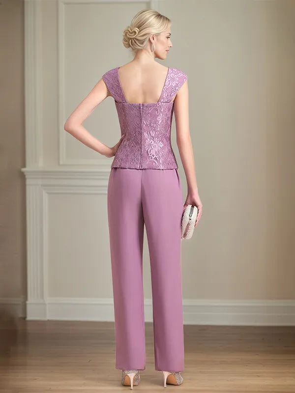 Combinaison mère de la mariée en chiffon, col carré, sans manches, longueur au sol