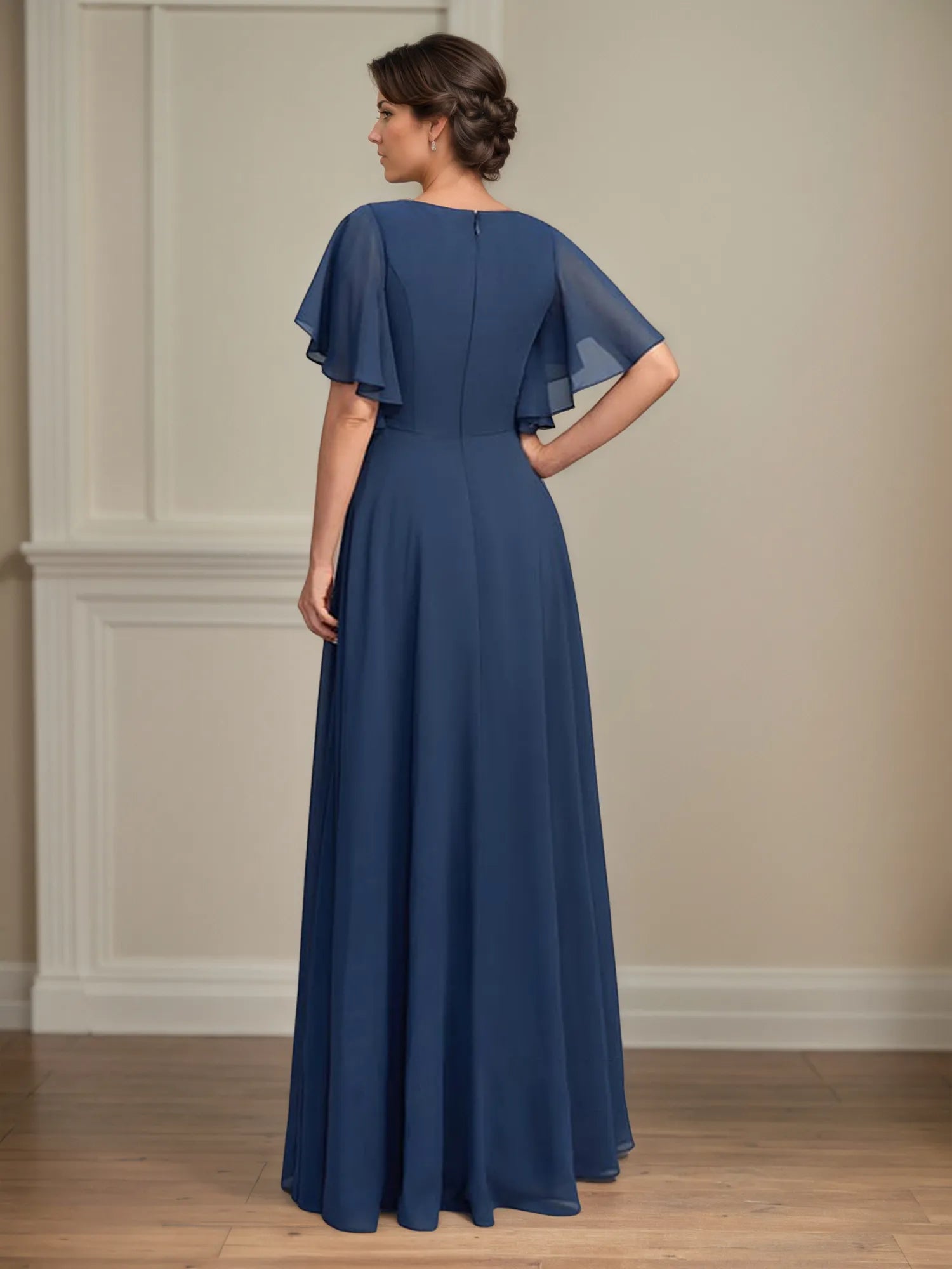 A Line Asymmetrical Floor Length Lace Chiffon Mother of the Bride Dress With Pleated Sequins