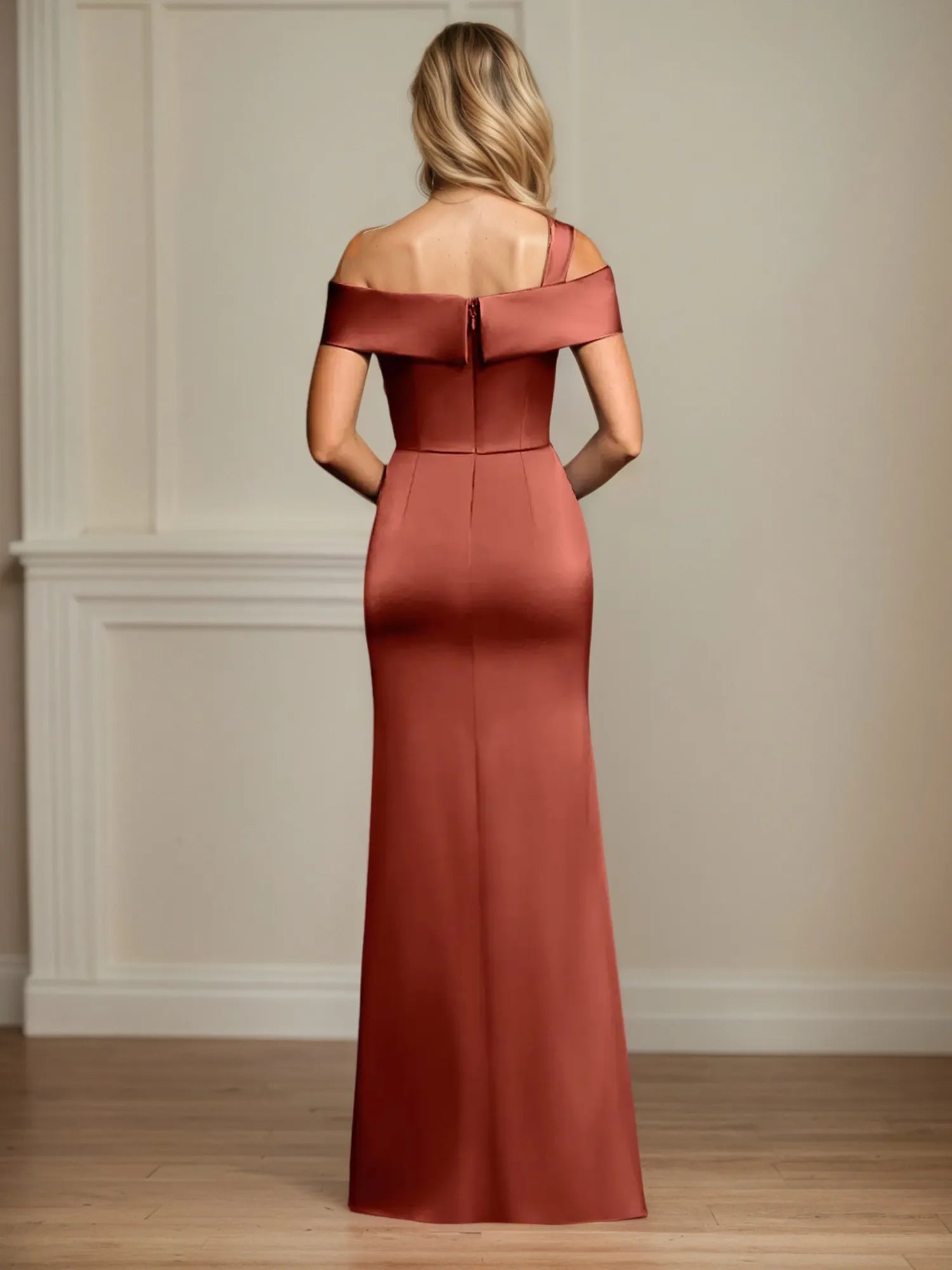 Trumpet/Meerjungfrau Schulterfreies bodenlanges gerafftes Satin Kleid der Brautmutter