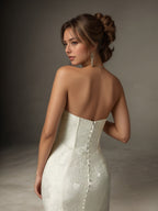 Vestido de novia blanco sirena sin tirantes de jacquard floral