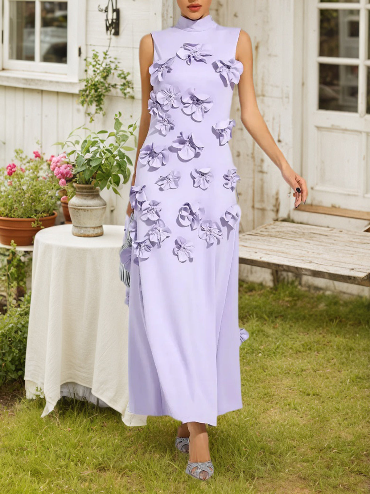 Vestido Longo Hank com Aplicação de Flores