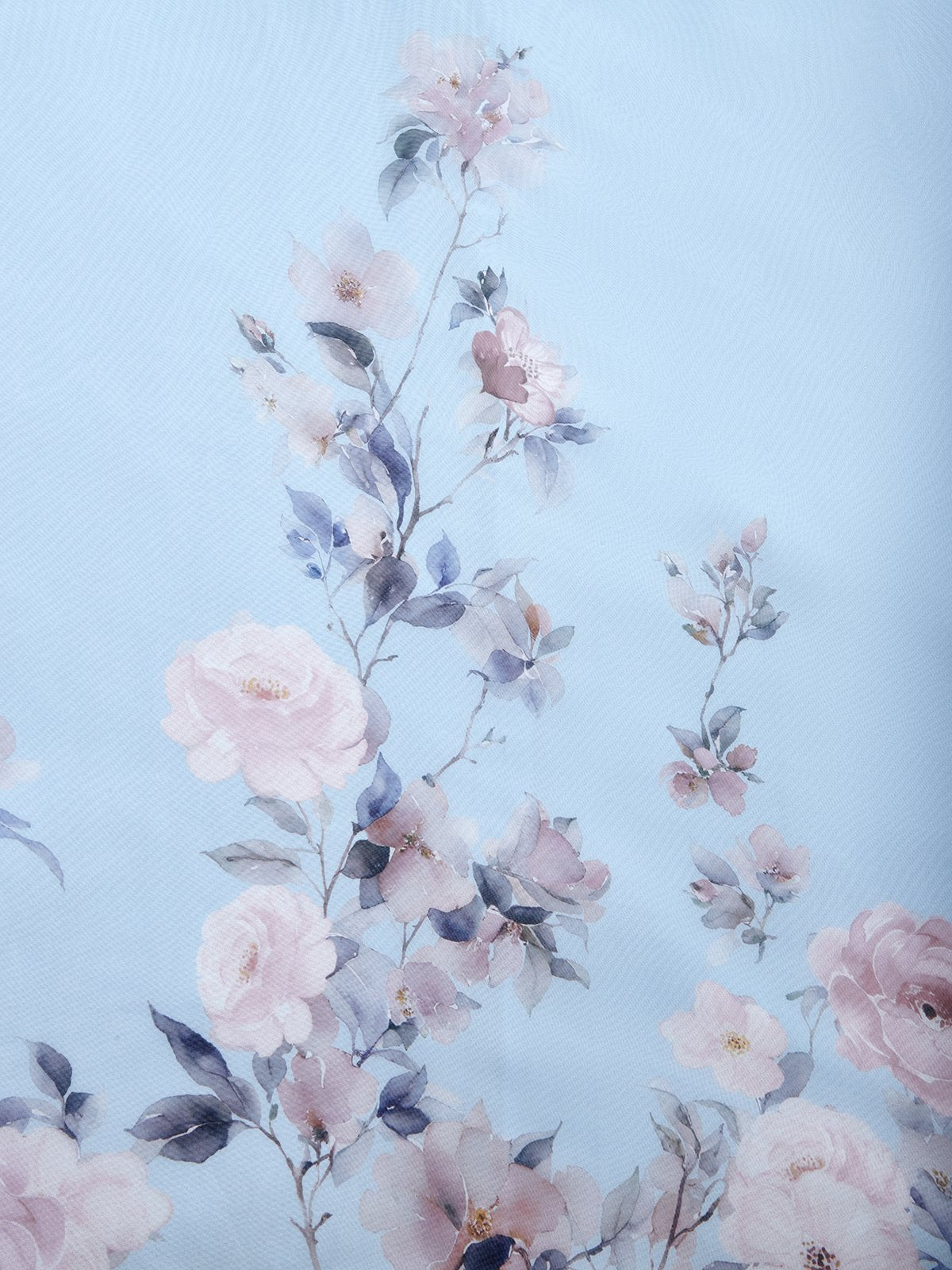 Hellblaues Blumen-Chiffon V-Ausschnitt Ärmelloses A-Linien Maxikleid
