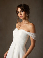 Vestido de casamento branco em linha A de chiffon ombro a ombro