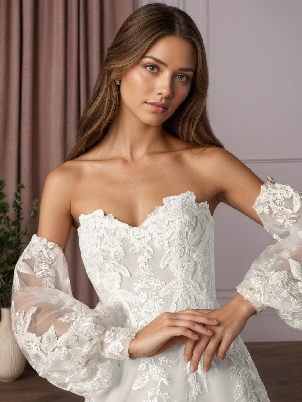 Weißes Ballkleid trägerlos aus Spitze, Hochzeitskleid