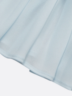 Hellblaues plissiertes gerafftes Ballonärmel A-Linien Midi Chiffonkleid