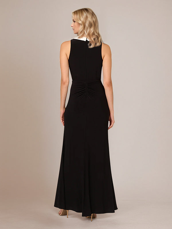Abito da madre della sposa nero in chiffon con scollo profondo a V, lunghezza alla caviglia e spacco alto