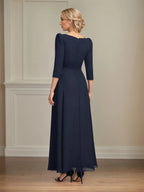 A-Linien Spitzen-Chiffon-Mutter-der-Braut-Kleid mit V-Ausschnitt, knöchellang und plissierten Pailletten