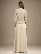 Glitter Lace & Satin Skirt Jacket Dress with Open Jacket