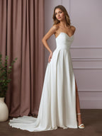 Weißes A-Linien Kleid mit Pailletten, Crepe-Rückseite und Satin, Hochzeitskleid