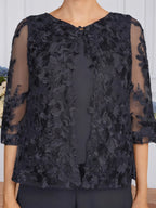 Pantsuits Separates V-Neck Floor-Length Lace Chiffon Mother of the Bride Dress