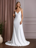 Weißes Meerjungfrau Stretch Krepp Hochzeitskleid