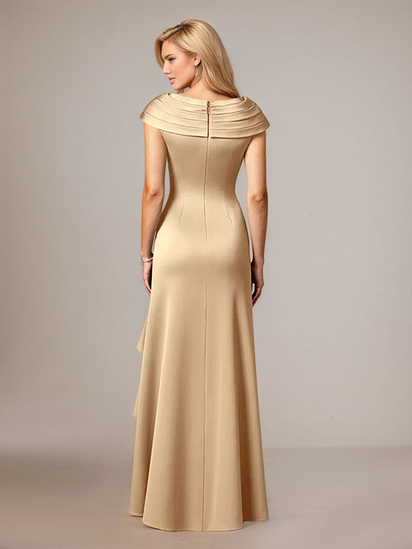 Champagnerfarbenes A-Linien Satin V-Ausschnitt asymmetrisches Kleid für die Mutter der Braut