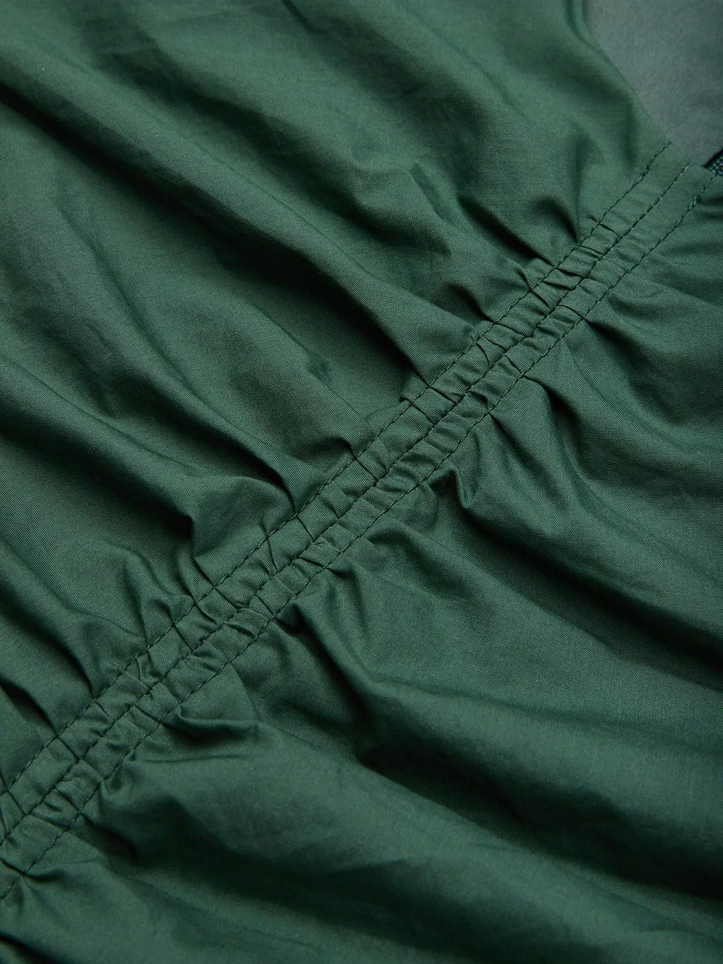 Green Shirred Cotton Crew Neck Sleeveless A-Line Midi Dress