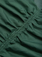 Green Shirred Cotton Crew Neck Sleeveless A-Line Midi Dress
