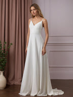 Robe de mariée blanche en crêpe stretch à sequins, coupe trapèze, col en V