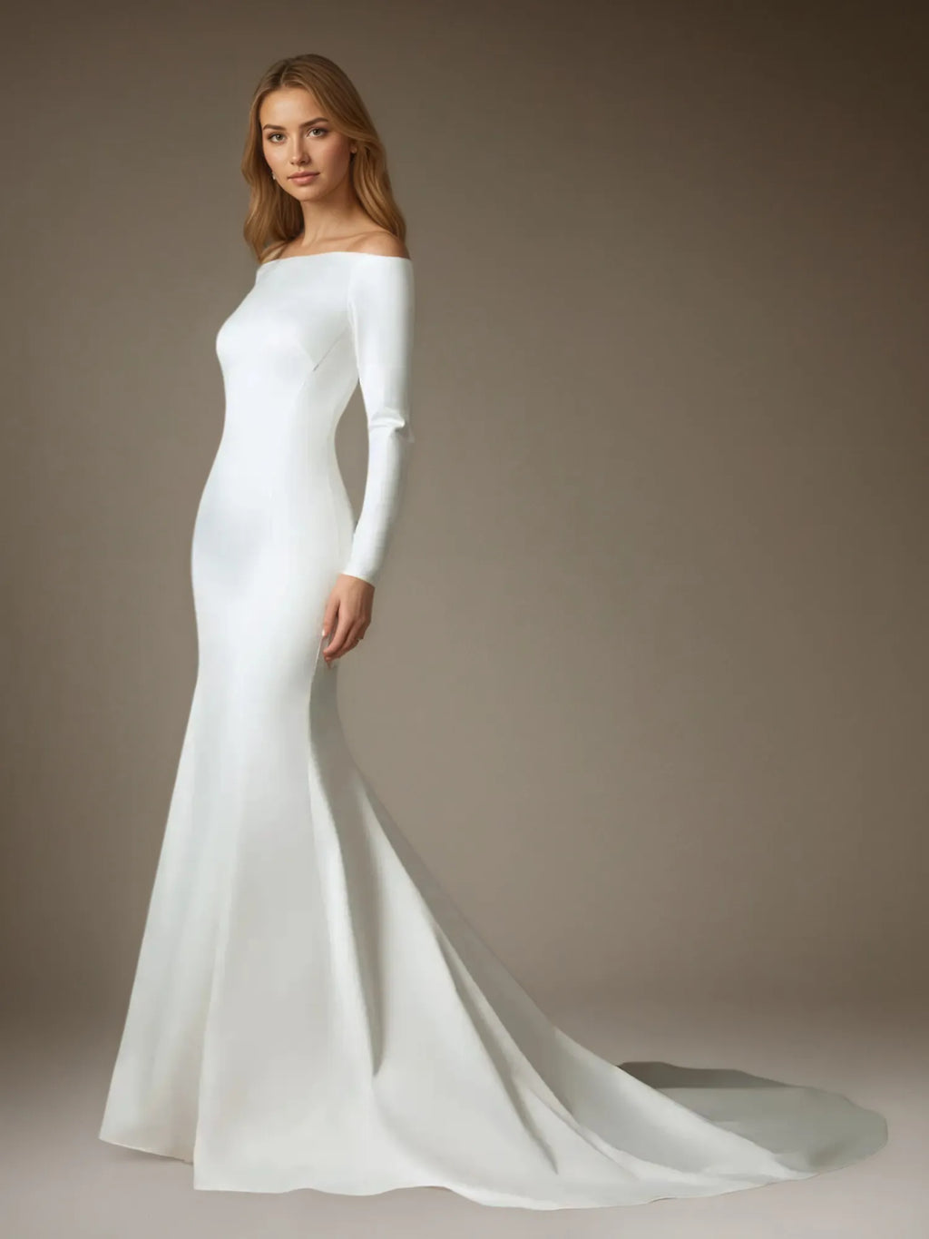 Weißes Meerjungfrauen-Schulterfreies Satin-Hochzeitskleid
