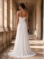 Pure White Strapless Beaded Sweetheart Pleated Wedding Dress