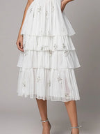Evening Dress White Off-shoulder V-neck Slit Cake Dress Mid-length Dress