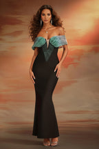 Elegant Off-Shoulder Embellished V-Neck Evening Mermaid Gown