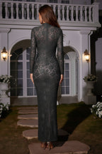 Elegant Lace Mock Neck Long Sleeve Floor Length Evening Gown