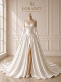 Luxury Smooth Satin A-Line Sweetheart Wedding Gown With Front Slit