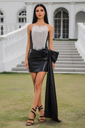 Strapless Crystal Tassel Bodice Mini Dress with Hip Bow Detail