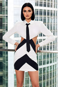 Professional Cutout Shirt Mini Dress with Tie Detail