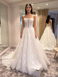 A-Line Strapless Modern Lace Sleeveless Wedding Gown