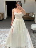 Strapless Beaded Corset High Slit A-Line Wedding Dress