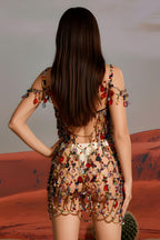 Luxury Beaded Statement Chain Mail Mini Dress with Drapes