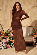 Sheer Mesh Long Sleeve Ruched Bodycon Maxi Dress