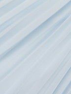Hellblaues plissiertes gerafftes Ballonärmel A-Linien Midi Chiffonkleid