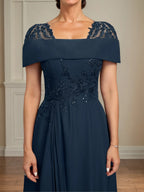 A-Linie Quadratischer Ausschnitt Tee-Länge Chiffon Brautmutterkleid mit Plissierten Pailletten