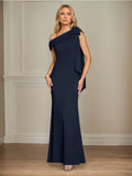 Trumpet/Mermaid Ein-Schulter Ärmelloses Stretch-Crêpe Kleid für die Brautmutter mit Schleife
