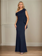 Trumpet/Mermaid Ein-Schulter Ärmelloses Stretch-Crêpe Kleid für die Brautmutter mit Schleife