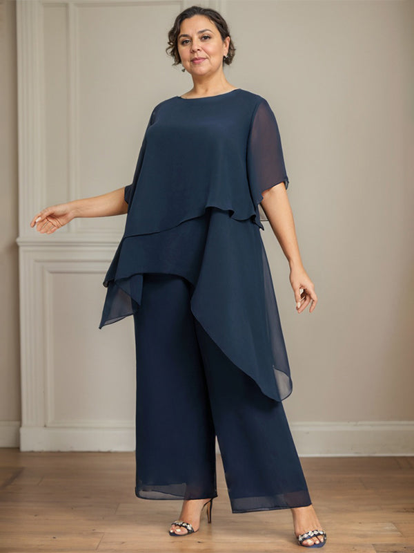 Mono/pantalón separado de gasa con escote redondo y largo hasta el tobillo para madre de la novia