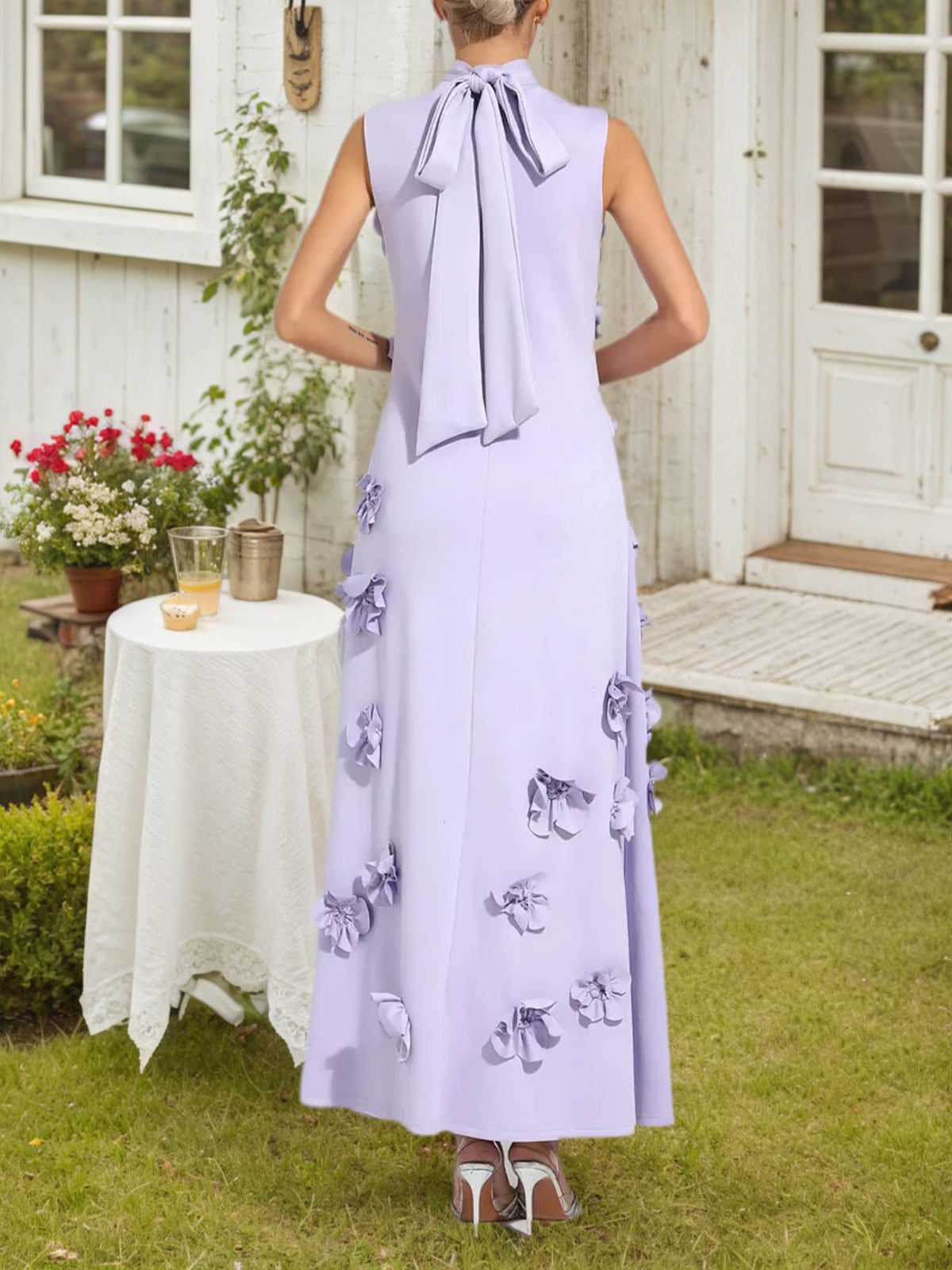 Vestido Longo Hank com Aplicação de Flores