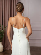 White A-Line Beaded Crepe Back Satin Wedding Dress