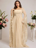 A-Linien quadratisches bodenlanges Chiffon-Spitzen-Abendkleid mit Perlenbesatz und Plissees