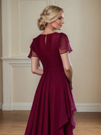 A-Linien Kleid mit Rundhalsausschnitt, kurzen Ärmeln und Rüschen, Chiffon, Mutter der Braut