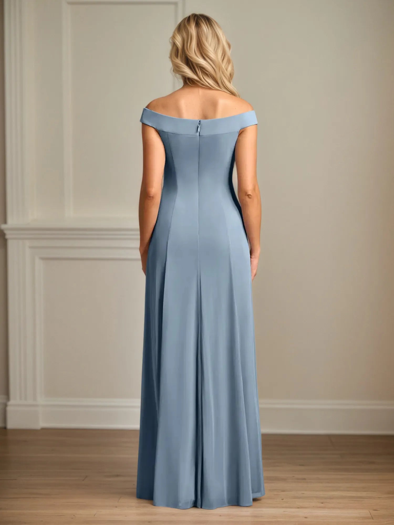 A Line Off the Shoulder Floor Length Chiffon Mother Of the Bride Dress With Pleated